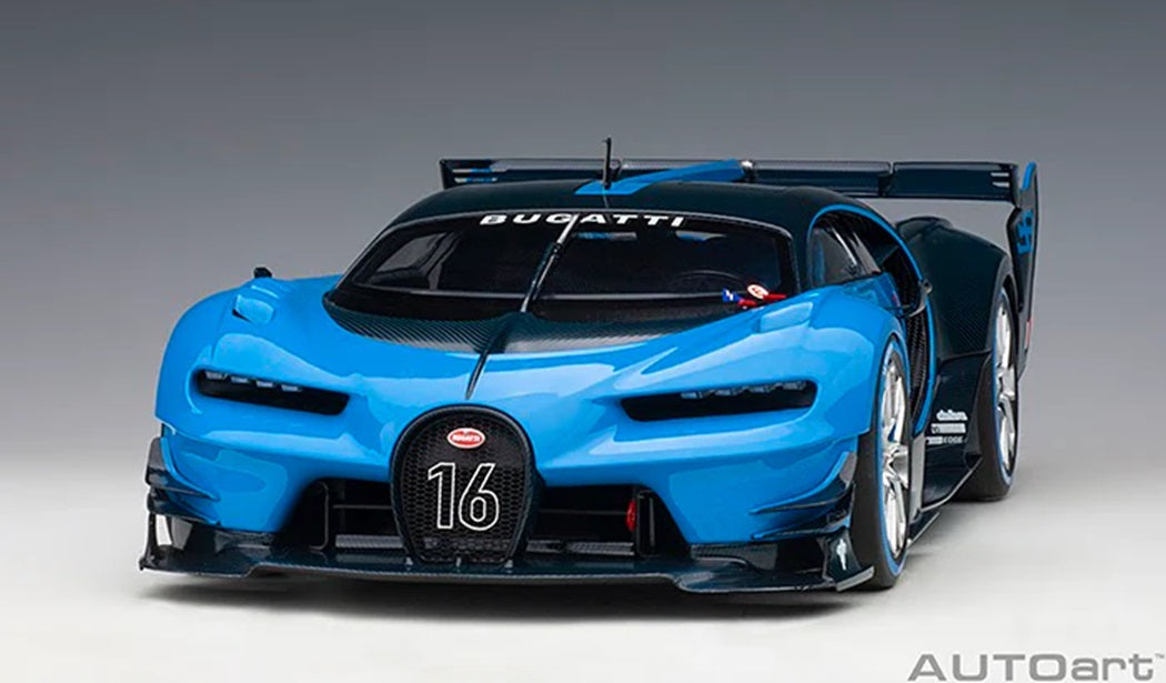 Bugatti Vision Gran Turismo Bugatti Light Blue/Carbon 1/18 Scale Auto Art AA70986