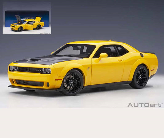 Dodge Challenger SRT Hellcat Widebody Yellow Jacket Blk Hood 18 Scale Auto Art AA71737