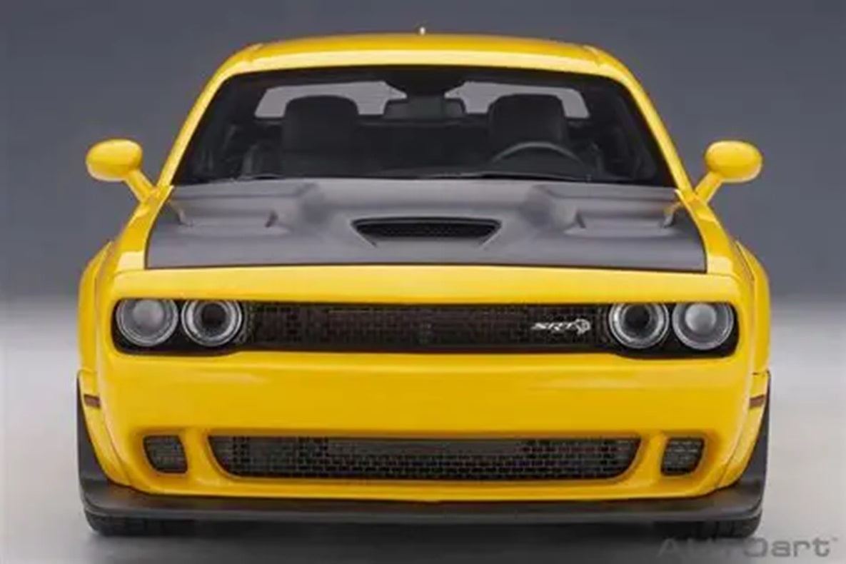 Dodge Challenger SRT Hellcat Widebody Yellow Jacket Blk Hood 18 Scale Auto Art AA71737