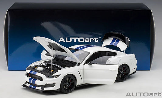 Ford Shelby Gt-350r Oxford White W Lightning Stripes 1/18 Scale Auto Art AA72931