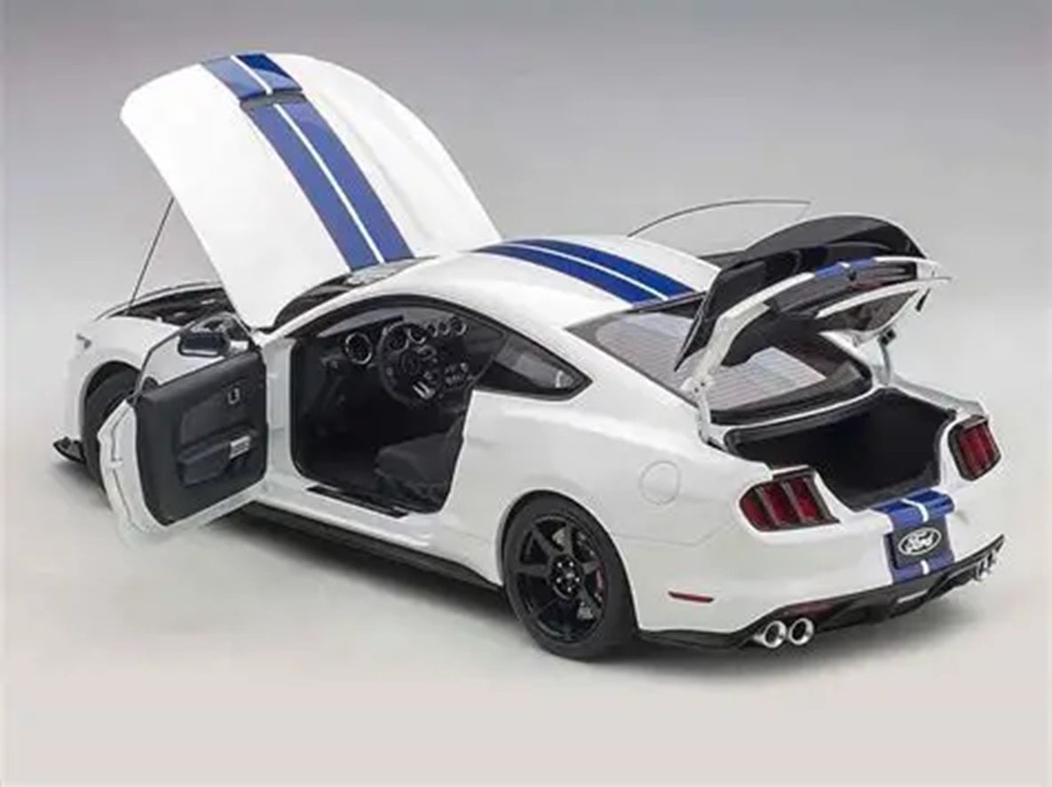 Ford Shelby Gt-350r Oxford White W Lightning Stripes 1/18 Scale Auto Art AA72931