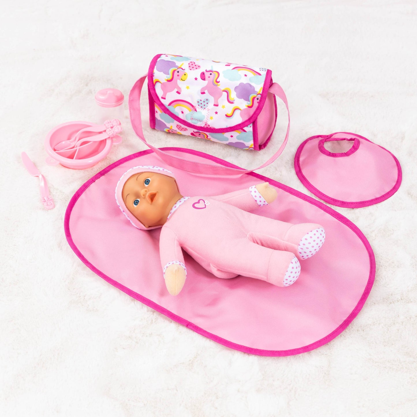 Buggy Dolls Pram Set (Pink/Unicorns) w/30cm Doll Bayer Bay30585AB