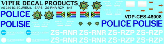 SAPS AS.350B3 Ecureuil ZS-RNR/RZP 1/48 Scale Viper Decal Products CES48008