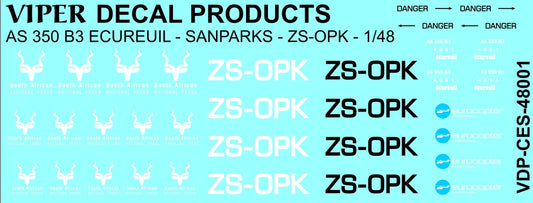 SANPARKS AS.350B3 Ecureuil ZS-OPK 1/48 Scale Viper Decal Products CES48001