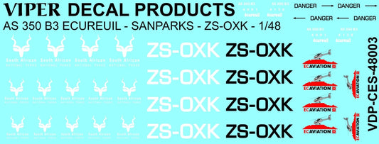 SANPARKS AS.350B3 Ecureuil ZS-OXK 1/48 Scale Viper Decal Products CES48003