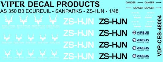 SANPARKS AS.350B3 Ecureuil ZS-HJN 1/48 Scale Viper Decal Products CES48004