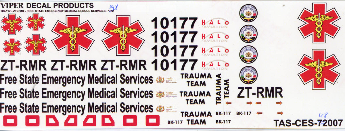 Free State Emergency Medical Rescue Service BK-117 - 1/48 Scale Viper Decals Products CES48007
