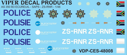 AS 350 B3 Ecureuil SAPS ZS-RNR 1/48 Scale Viper Decal Products CES48008A