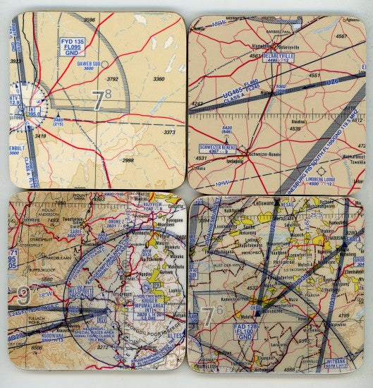 South African Aeronautical Chart Coasters Set of 4 mixed - CHARTC1