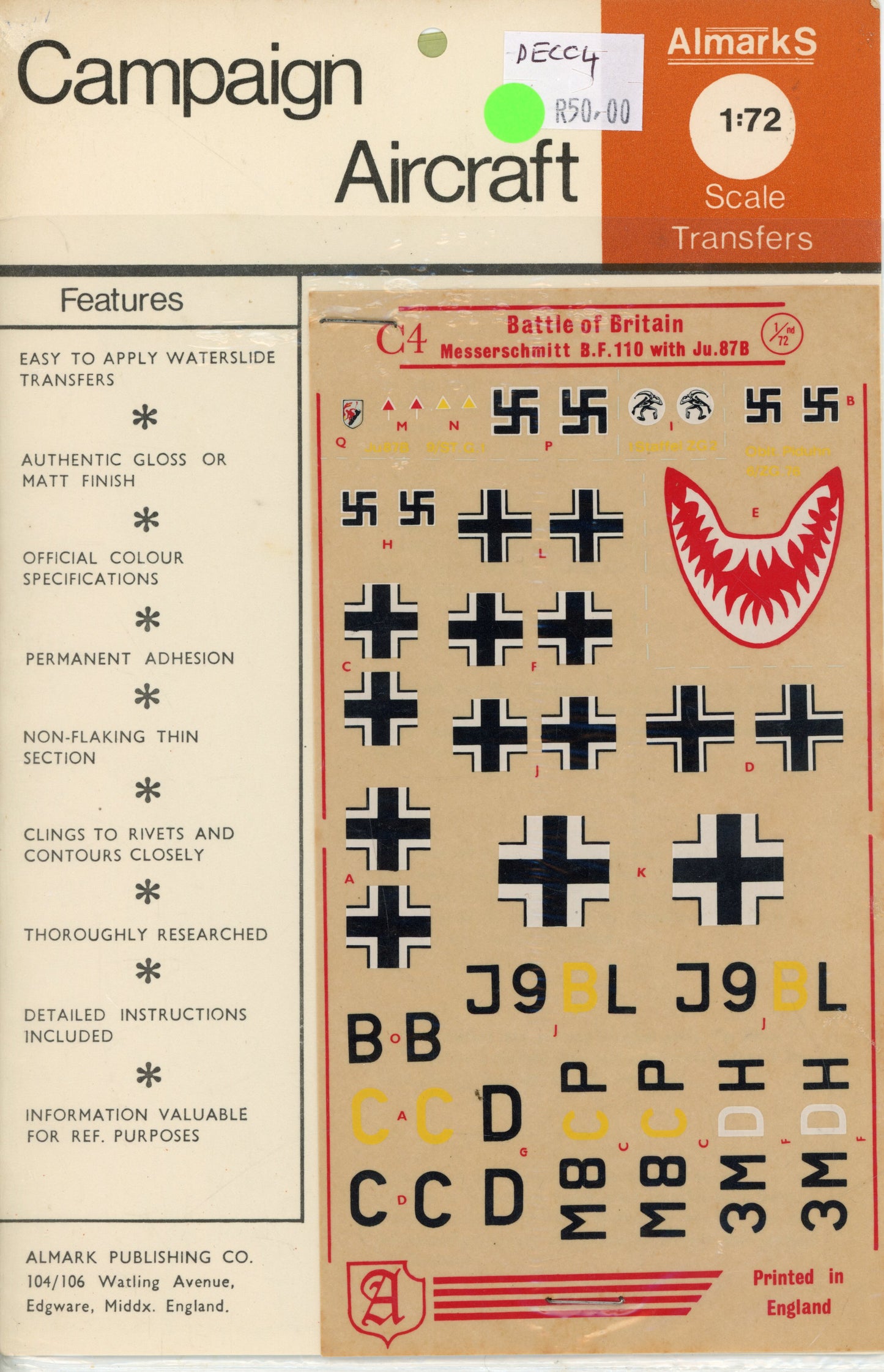 Battle of Britain Messerschmitt B.F.110 with Ju.87B - 1/72 Scale Almarks DEC04
