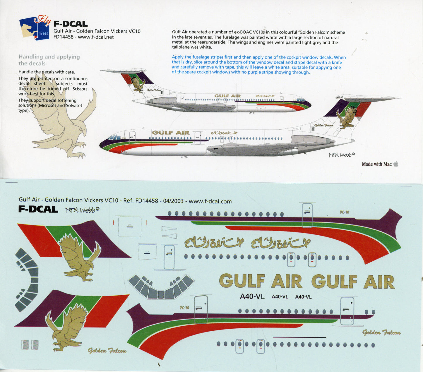 Gulf Air Golden Falcon Vickers VC-10 - 1/144 Scale F-DCAL FD14458