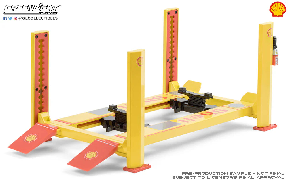 Four Post Lift Shell Oil #2 Yellow 1/18 GreenLight GR13583