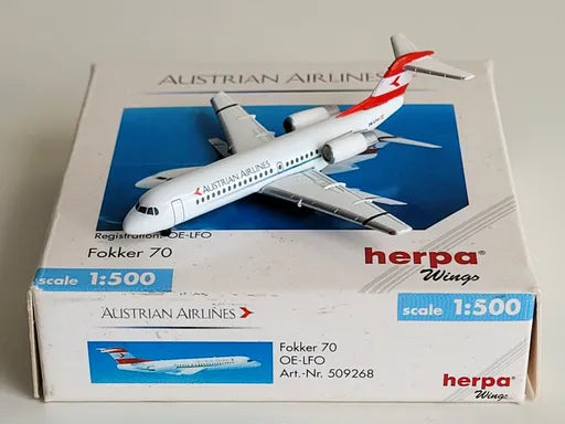 Fokker 70 Austrian Airlines - 1/500 Scale Herpa Wings HW509268