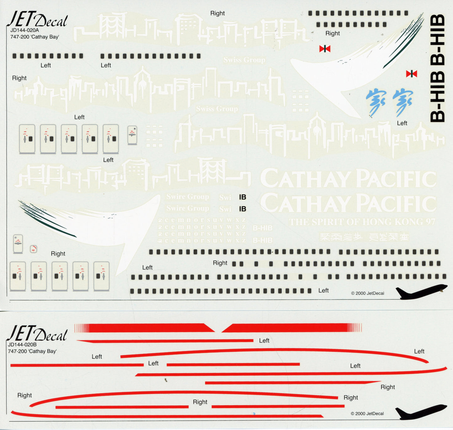 Cathay Pacific Boeing 747-200 - 1/144 Scale Jet Decal JD144-020