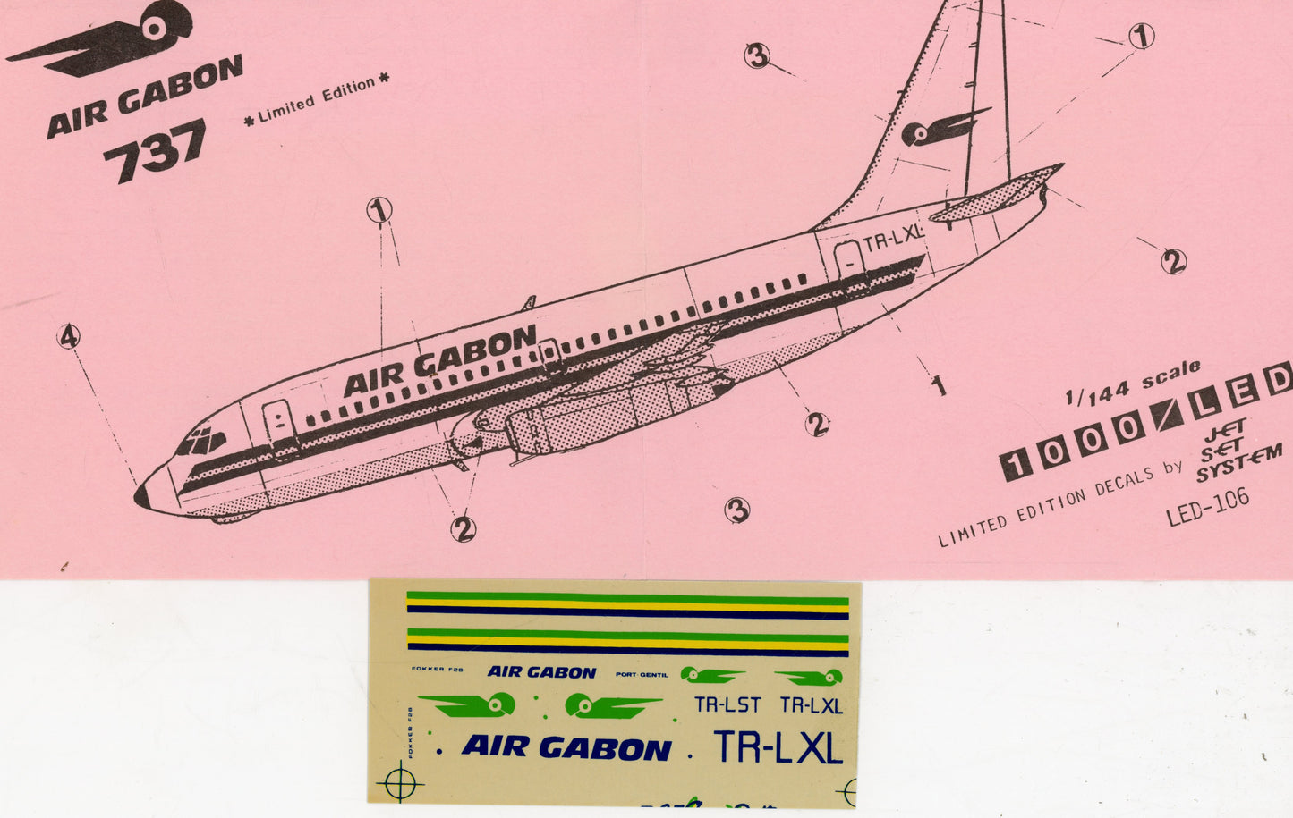 Air Gabon Boeing 737-200 - 1/144 Scale Jet Set Decals LED-106