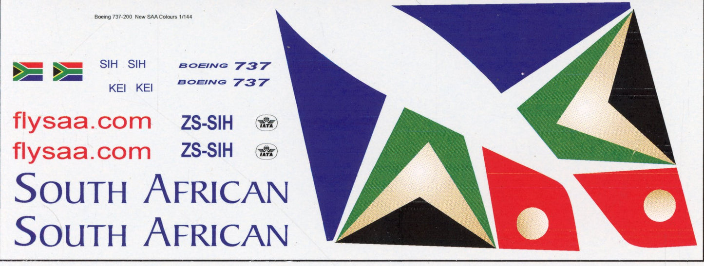SAA Boeing 737-200 ZS-SIH - 1/144 Scale MAV Decals MAV144003