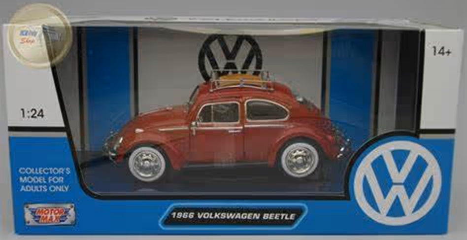 Volkswagen Beetle with Roofrack Burgandy 1/24 Scale MotorMax MOT79559