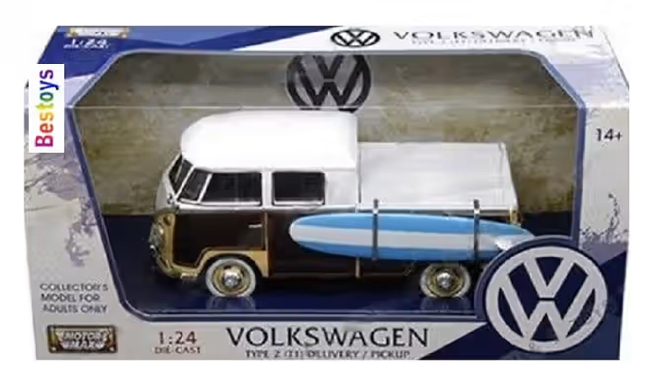 Volkswagen Type 2 (TI) Pickup w/Surfboard 1/24 Scale MotorMax MOT79560