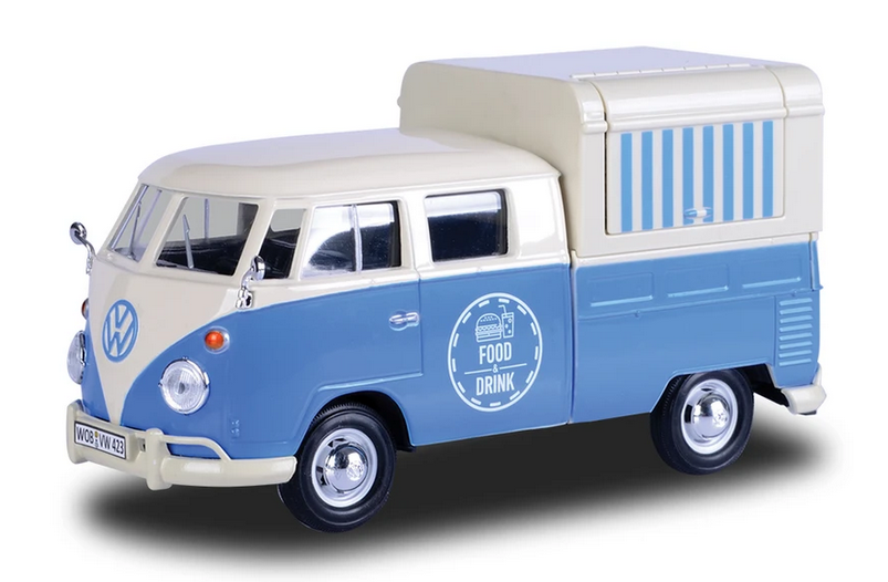 Volkswagen Type 2 (T1) Food Truck White/Blue - 1/24 Scale Motormax MOT79576