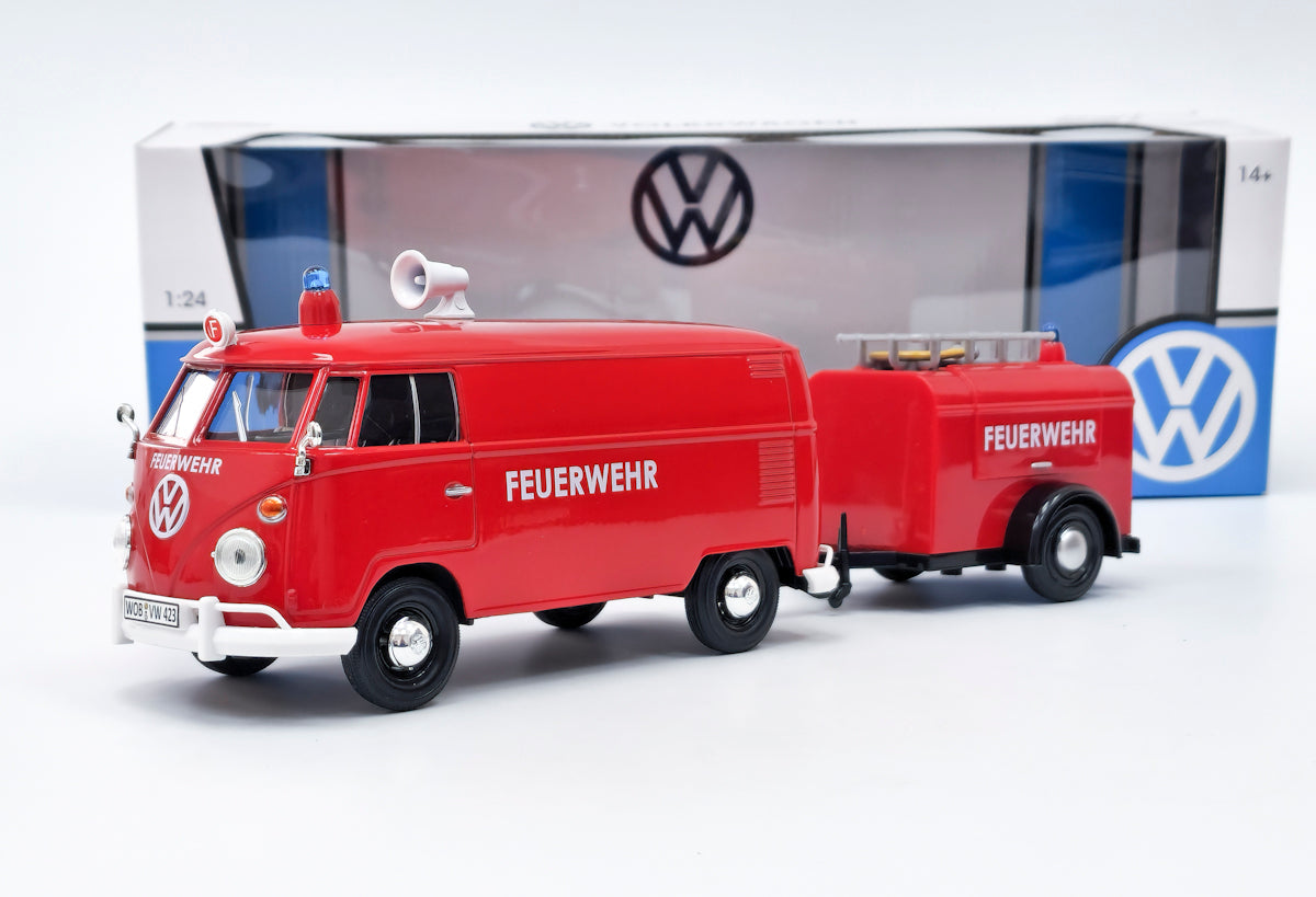 Volkswagen Type 2 (T1) Fire Truck/Trailer - 1/24 Scale Motormax MOT79671