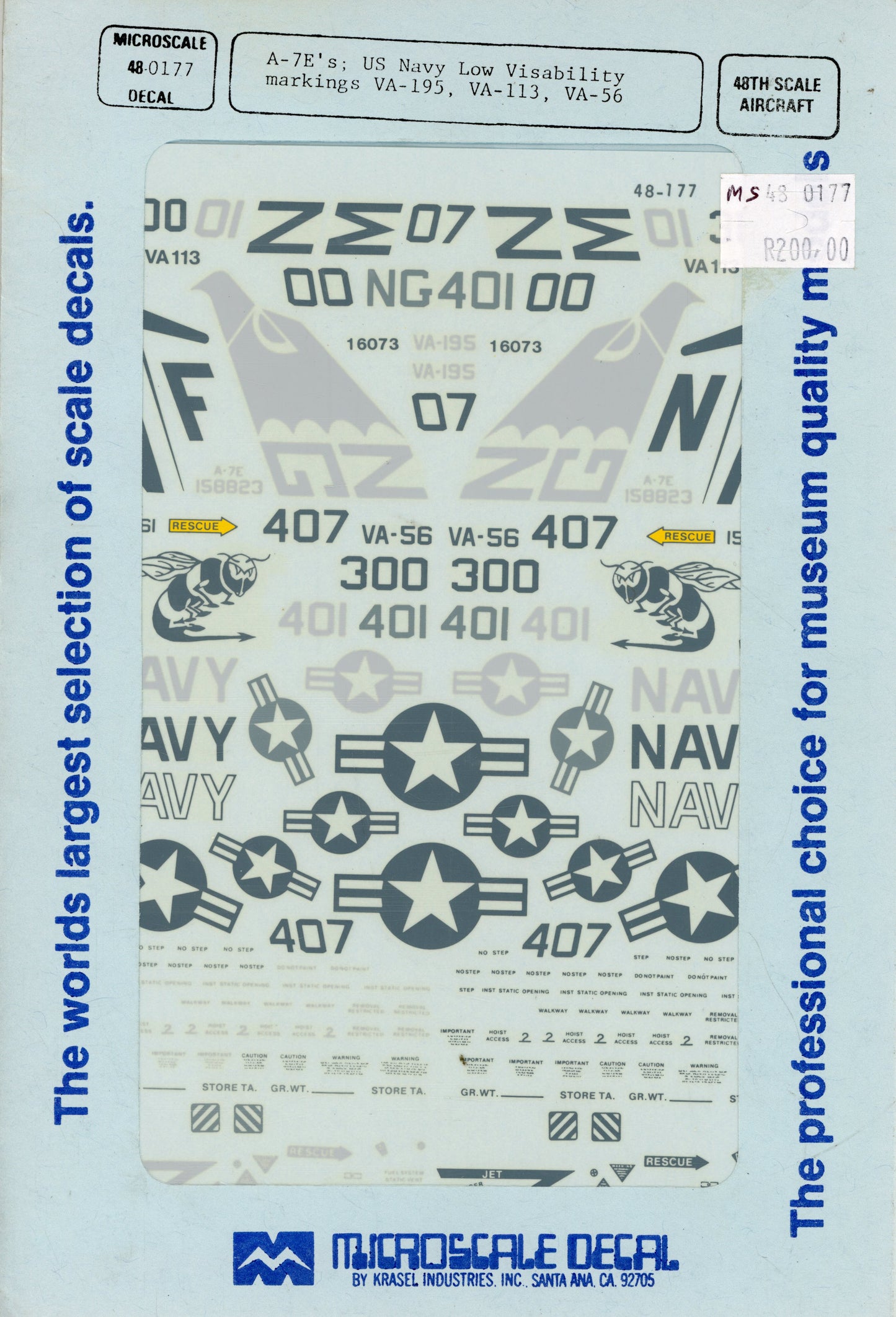 A-7E's US Navy Low Visibility - 1/48 Scale Microscale Decal MS48-0177