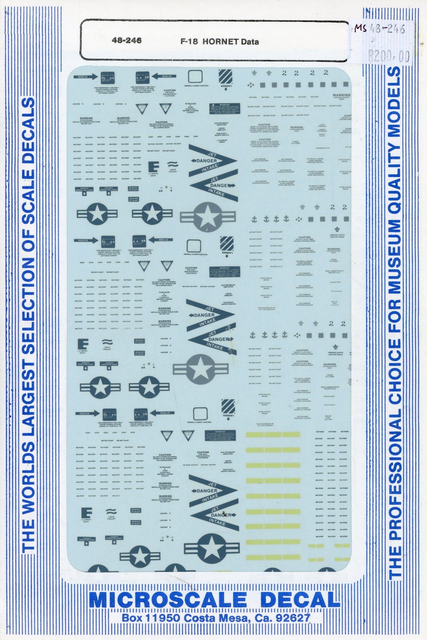 F-18 Hornet Data - 1/48 Scale Microscale Decal MS48-246