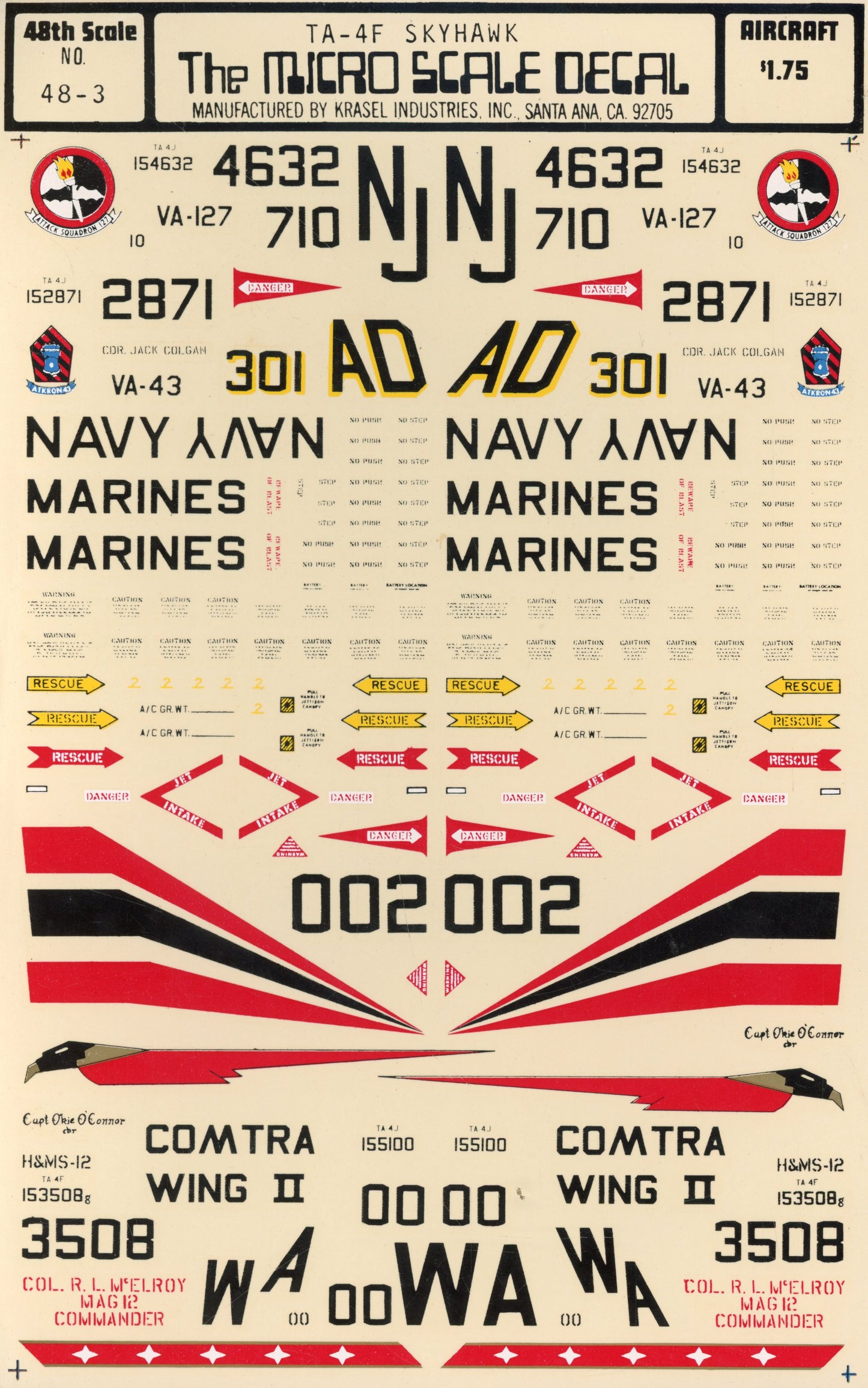 TA-4F Skyhawk - 1/48 Scale Microscale Decal MS48-3