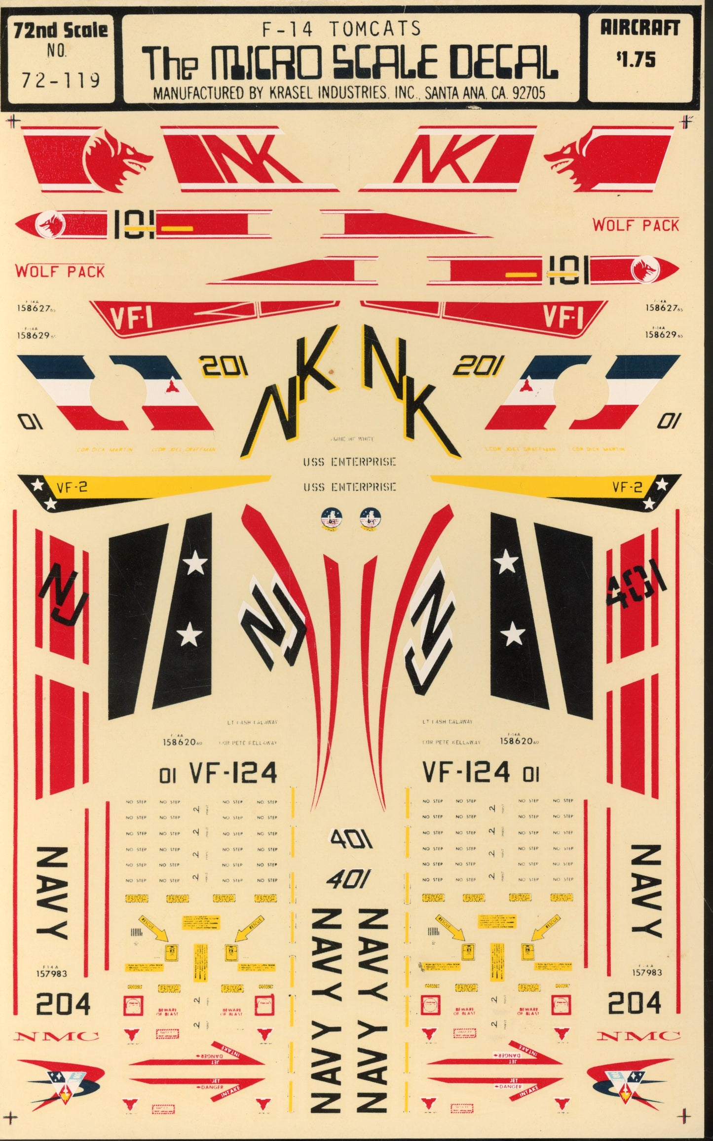 F-14 Tomcat - 1/72 Scale Microscale Decal MS72-119
