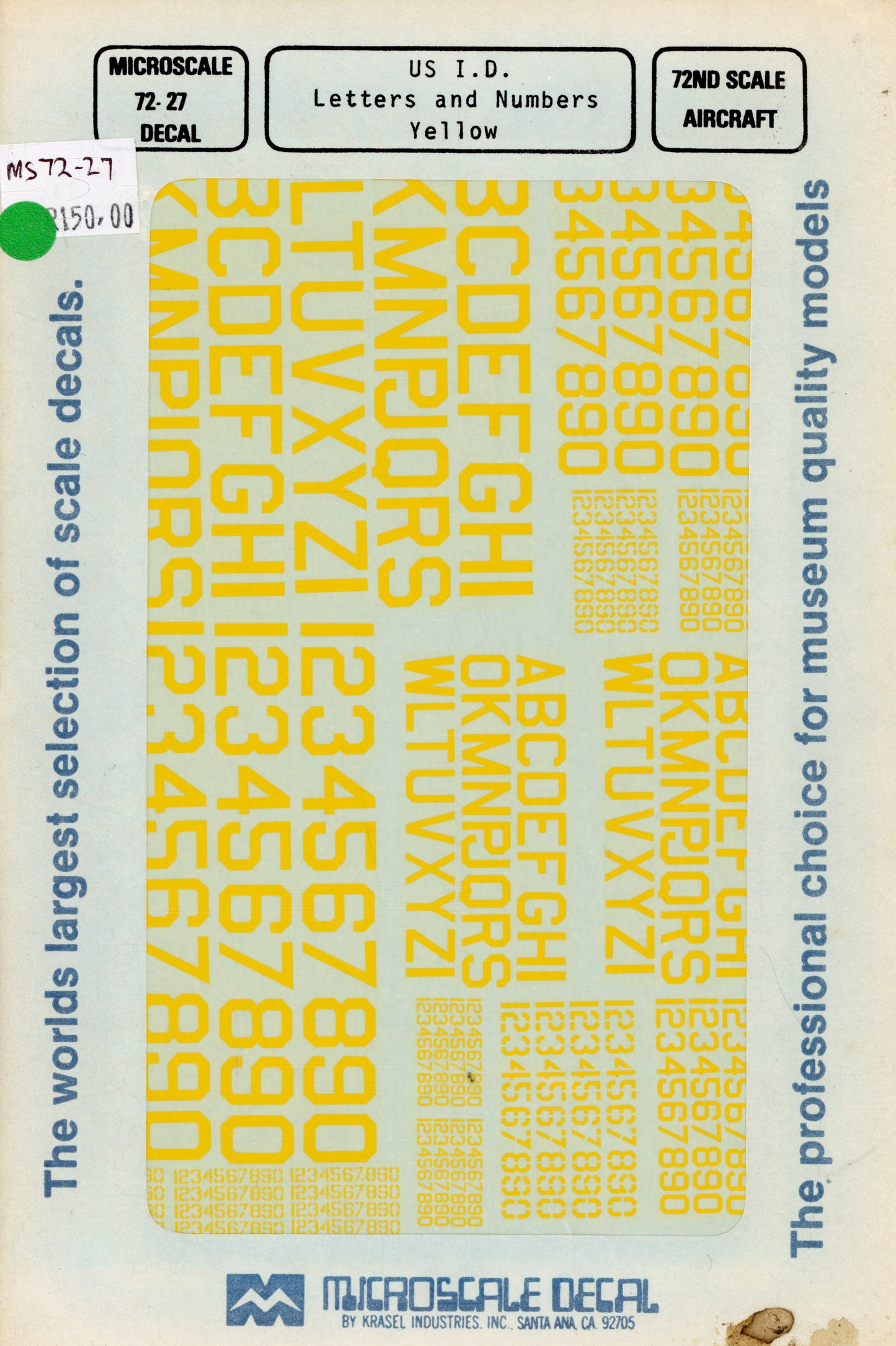 US I.D. Letters and Numbers Yellow- 1/72 Scale Microscale Decal MS72-27