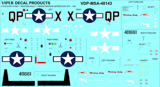 P-51K N72FT 411661 "Mustang Sally" 1/48 Scale Viper Decal Products MSA48143