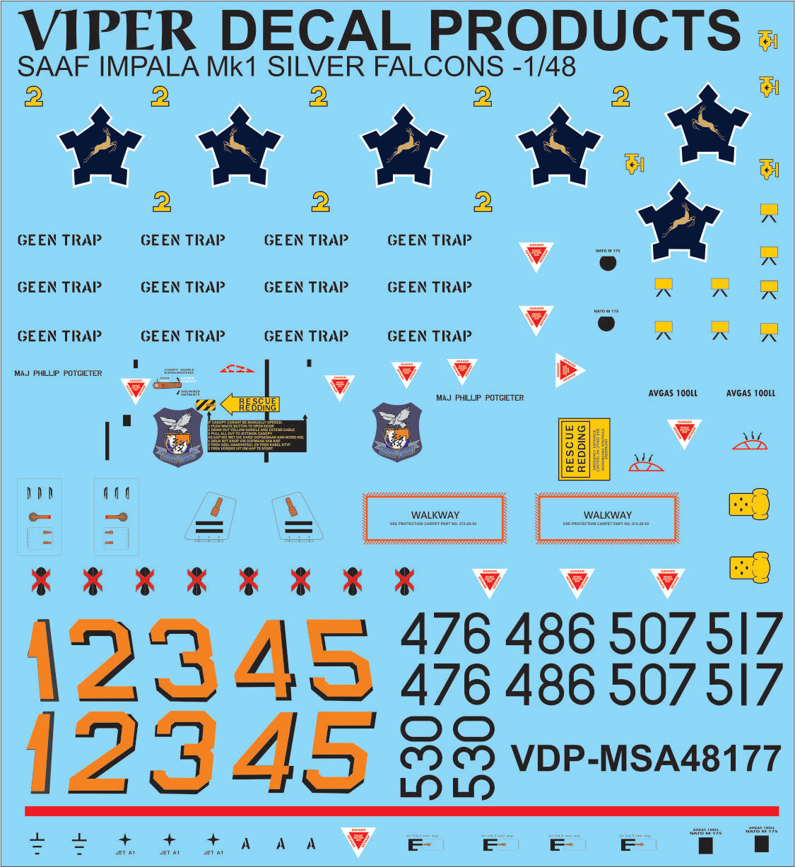 SAAF Silver Falcons Impala Decal Sheet - 1/48 Scale Viper Decal Products MSA48177