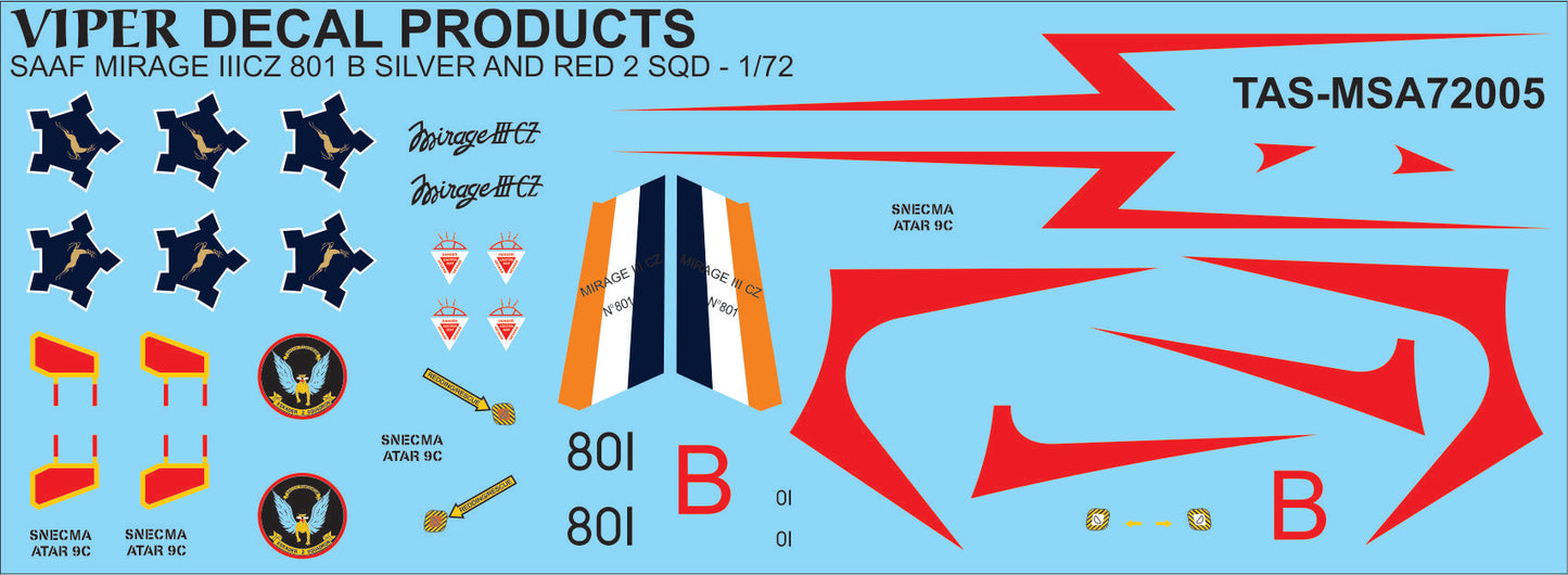 SAAF Mirage IIICZ '801' Decal Sheet - 1/72 Scale Viper Decal Products MSA72005