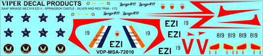 MSA72010 SAAF Mirage IIIEZ 819 EZI V 1/72 Scale Viper Decal Products MSA72010