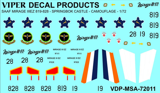 SAAF MIRAGE IIIEZ 819-828 1/72 Scale Viper Decal Products MSA72011