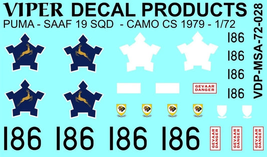 SAAF Puma 19 SQD Camo cs 1979 1/72 Scale Viper Decal Products MSA72028