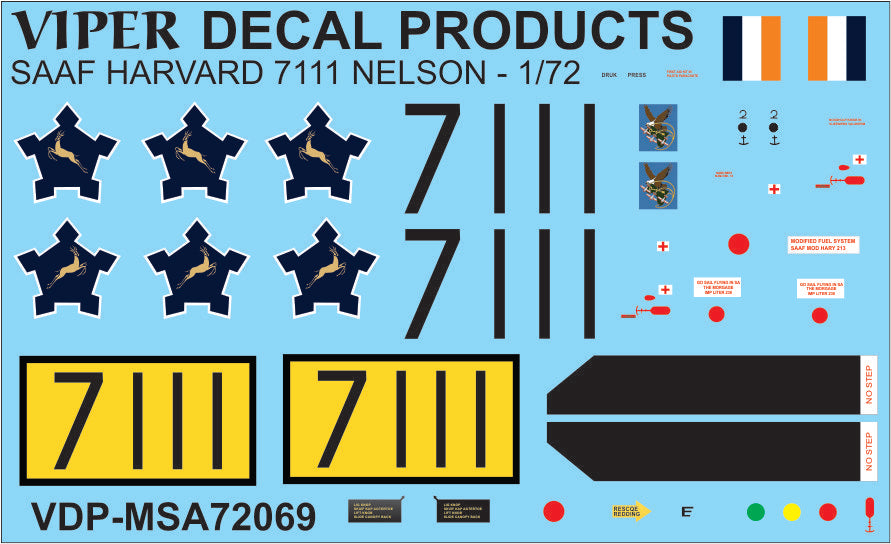 SAAF Harvard 7111 - 1/72 Scale Viper Decal Products MSA72069