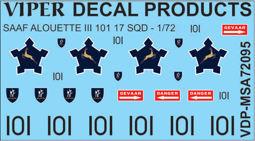 SAAF Alouete III '101' 17 Squadron - 1/72 Scale Viper Decal Products MSA72095