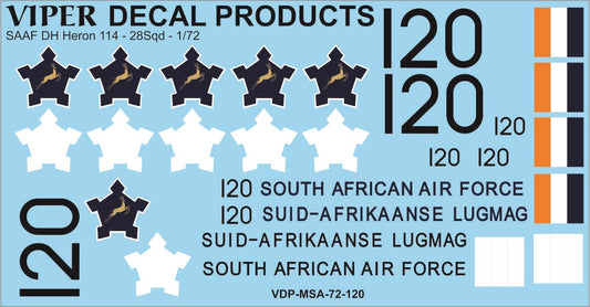 SAAF DH Heron 114 28 SQD 1/72 Scale Viper Decal Products MSA72120