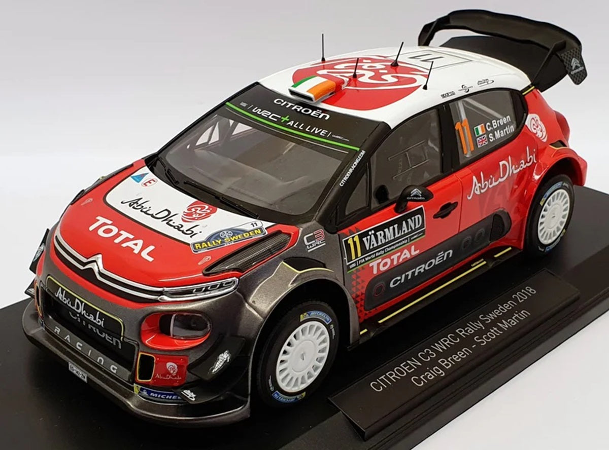 CITROËN C3 WRC N°11 RALLYE DE SUÈDE BREEN/MARTIN '18 1/18 Scale NOREV MTDNOR181637
