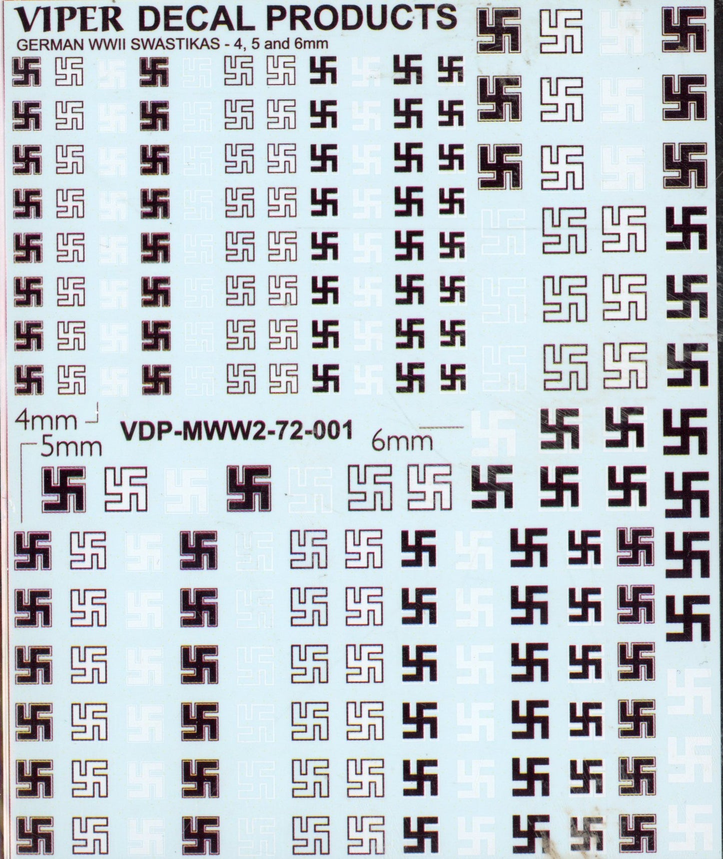 German WWII Swastika Decal Set - 4, 5,K & 6mm Viper Decal MWW1-72001