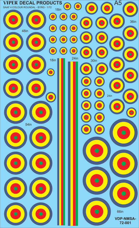 SAAF 4 COLOUR ROUNDAL 1/72 Scale Viper Decal Products NMSA72001