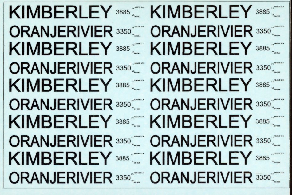 Kimberley/Oranjerivier Station Name Decals - Ho Scale Viper Decal STATION1
