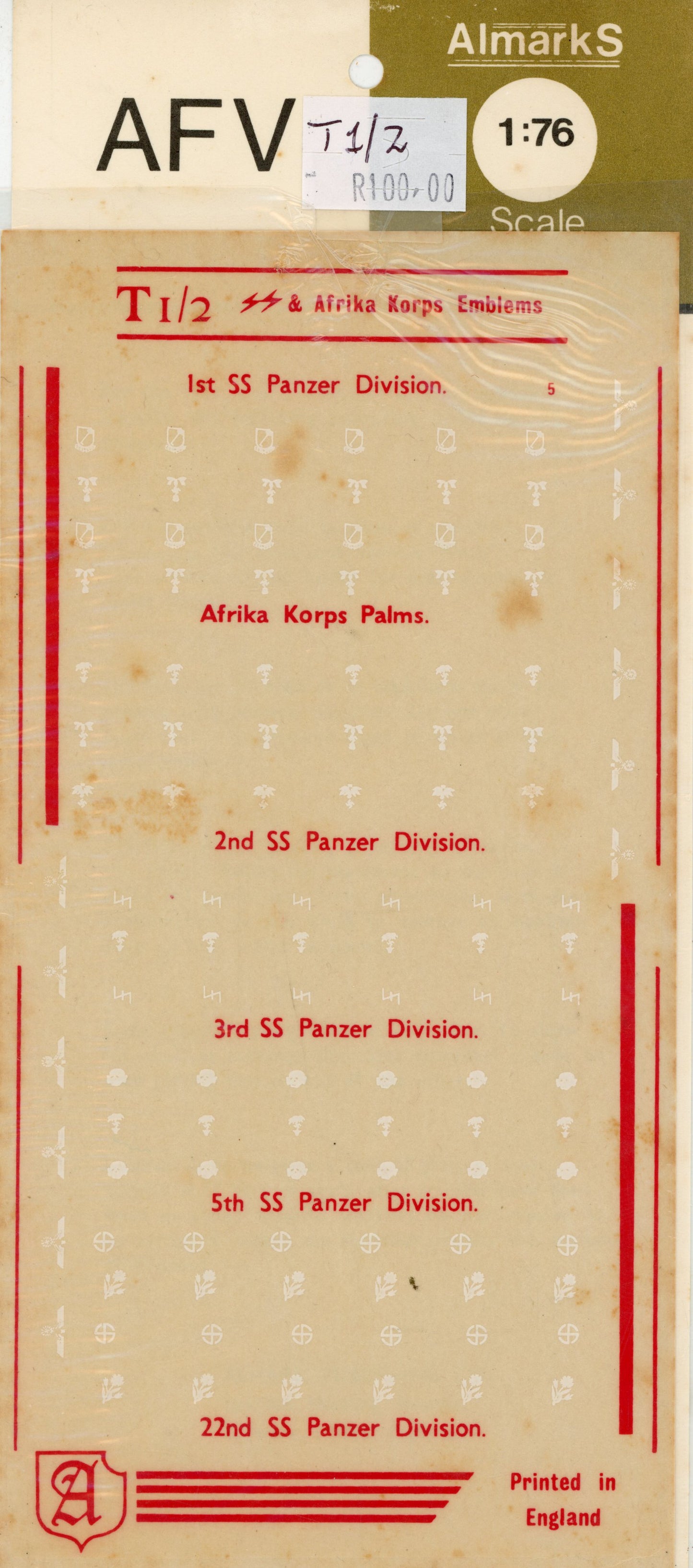 Africa Korps Emblems - 1/76 Scale Almarks T1/2