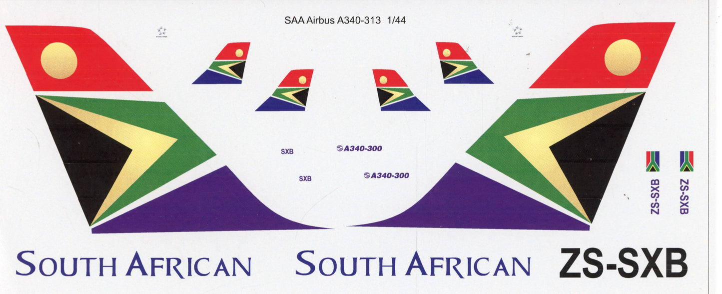 SAA Airbus A340-313 ZS-SXB - 1/144 Scale MAV Decals TAS5147