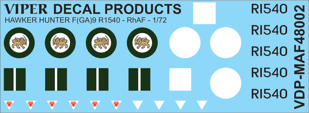 Rhodesian Air Force Hawker Hunter FGA.9 - 1/48 Scale Viper Decal Products MAF48002