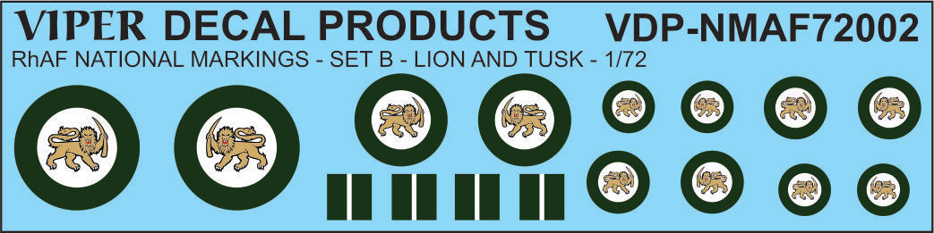 Rhodesian Air Force National Markings Set B - 1/72 Scale Viper Decal Products NMAF72002