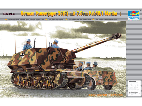 German Panzerjager 39(H) mit 7.5cm Pak40/1 Marder - 1/35 Scale - Trumpeter - TRU00354