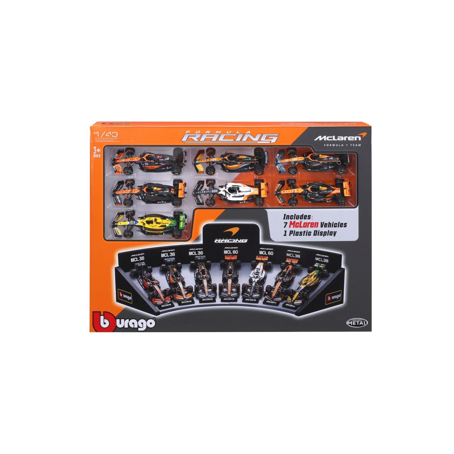 McLaren F1 Deluxe Gift Box (7cars + Stand) 1/43 Bburago 18-38169