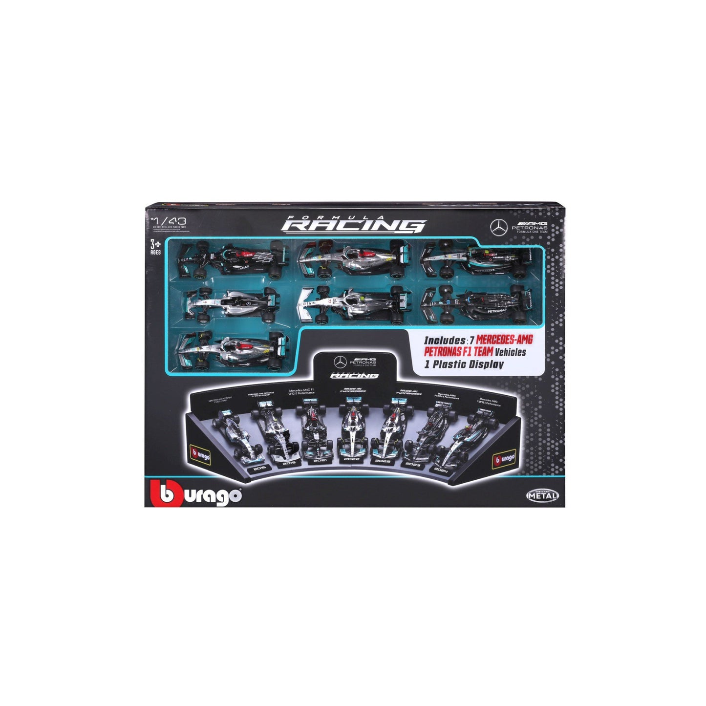 Mercedes F1 Deluxe Gift Box (7cars + Stand) 1/43 Bburago 18-38170