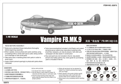 Vampire FB Mk.9 - 1/48 Scale - Trumpeter - TRU02875